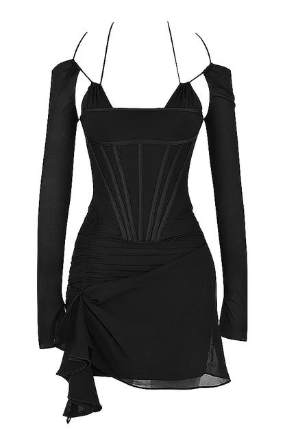 Gianna Black Real Silk Corset Mini Dress