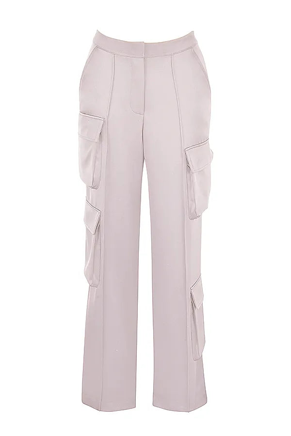Daria Crystal Satin Straight Leg Cargo Trousers
