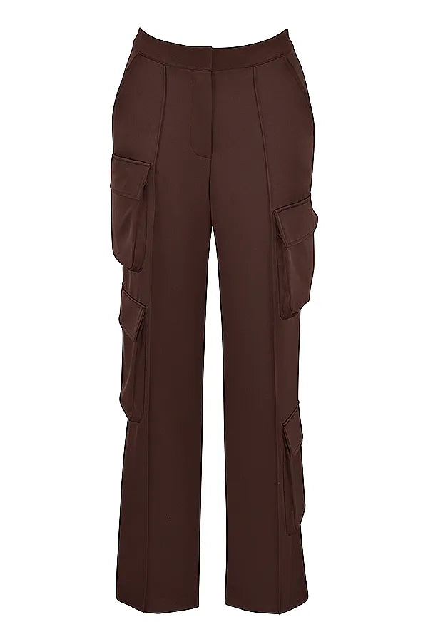 Daria Chocolate Satin Cargo Trousers