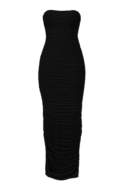 Sofia Black Mesh Strapless Maxi Dress