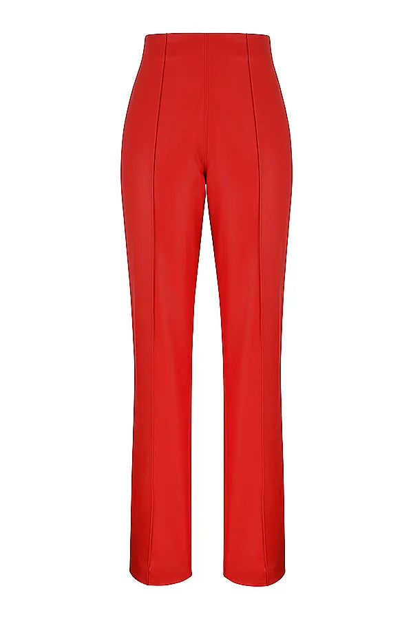 Elenaora Scarlet Vegan Leather Trousers