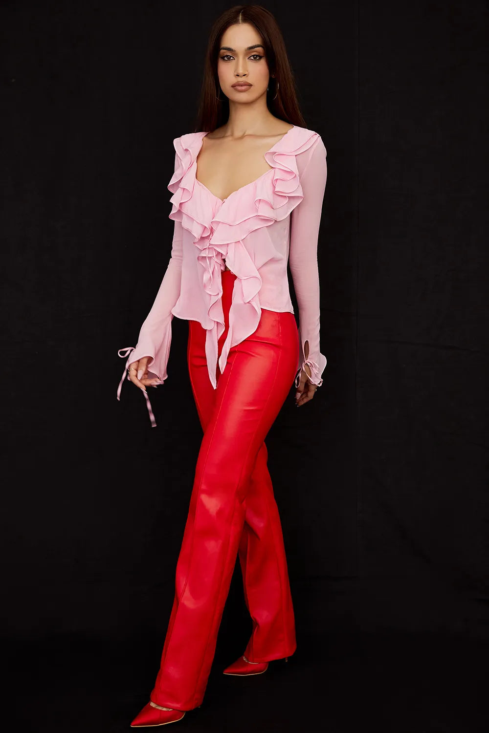 Elenaora Scarlet Vegan Leather Trousers