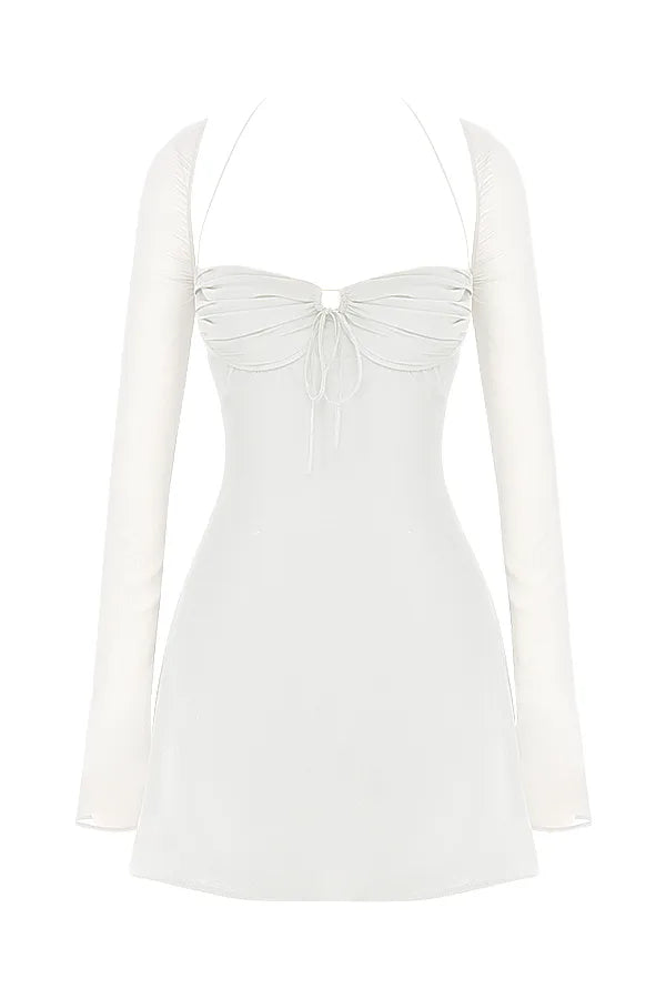 Babydoll Ivory Chiffon Halter Mini Dress