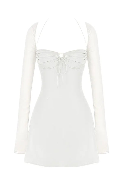 Babydoll Ivory Chiffon Halter Mini Dress