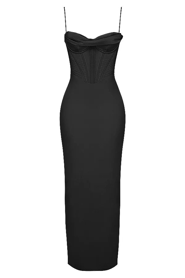 Charmaine Black Corset Maxi Dress