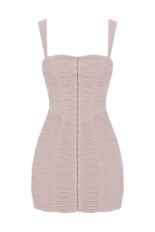 Cate Crystal Ruched Mesh Mini Dress