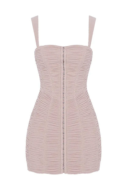 Cate Crystal Ruched Mesh Mini Dress