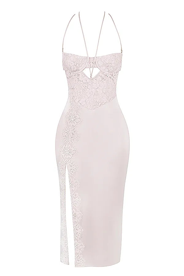 Georgia Crystal Satin and Lace Midi Dress
