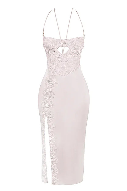 Georgia Crystal Satin and Lace Midi Dress