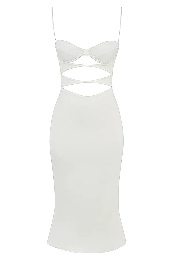 Amalia Ivory Satin Cutout Corset Dress