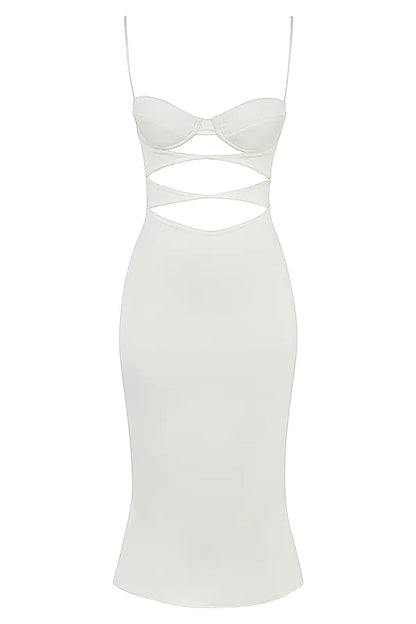 Amalia Ivory Satin Cutout Corset Dress