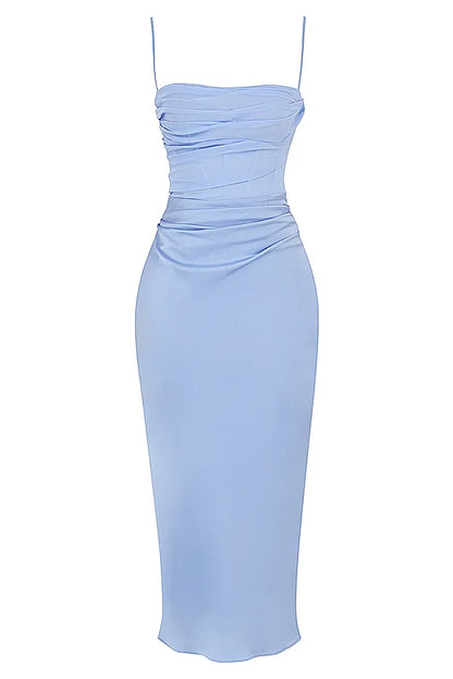 Teia Sky Draped Corset Midi Dress