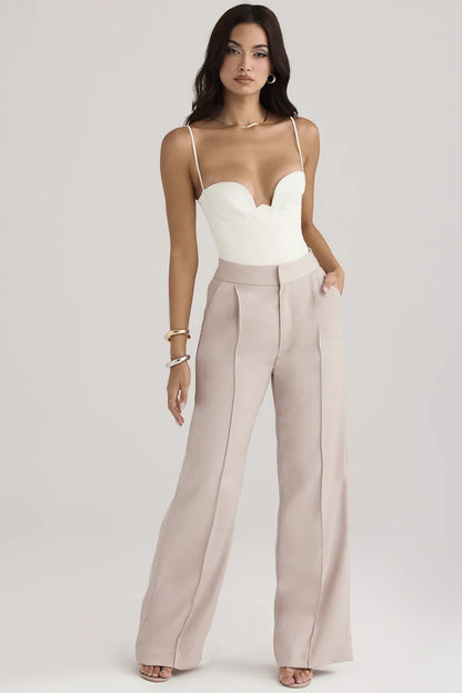 Alivia Beige Loose Fit Trousers