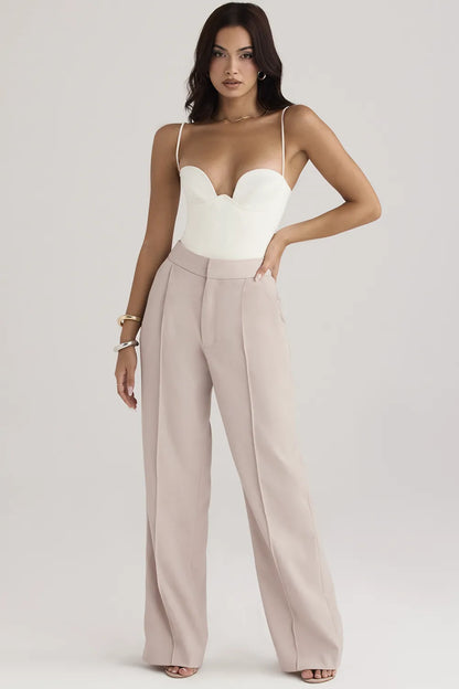 Alivia Beige Loose Fit Trousers