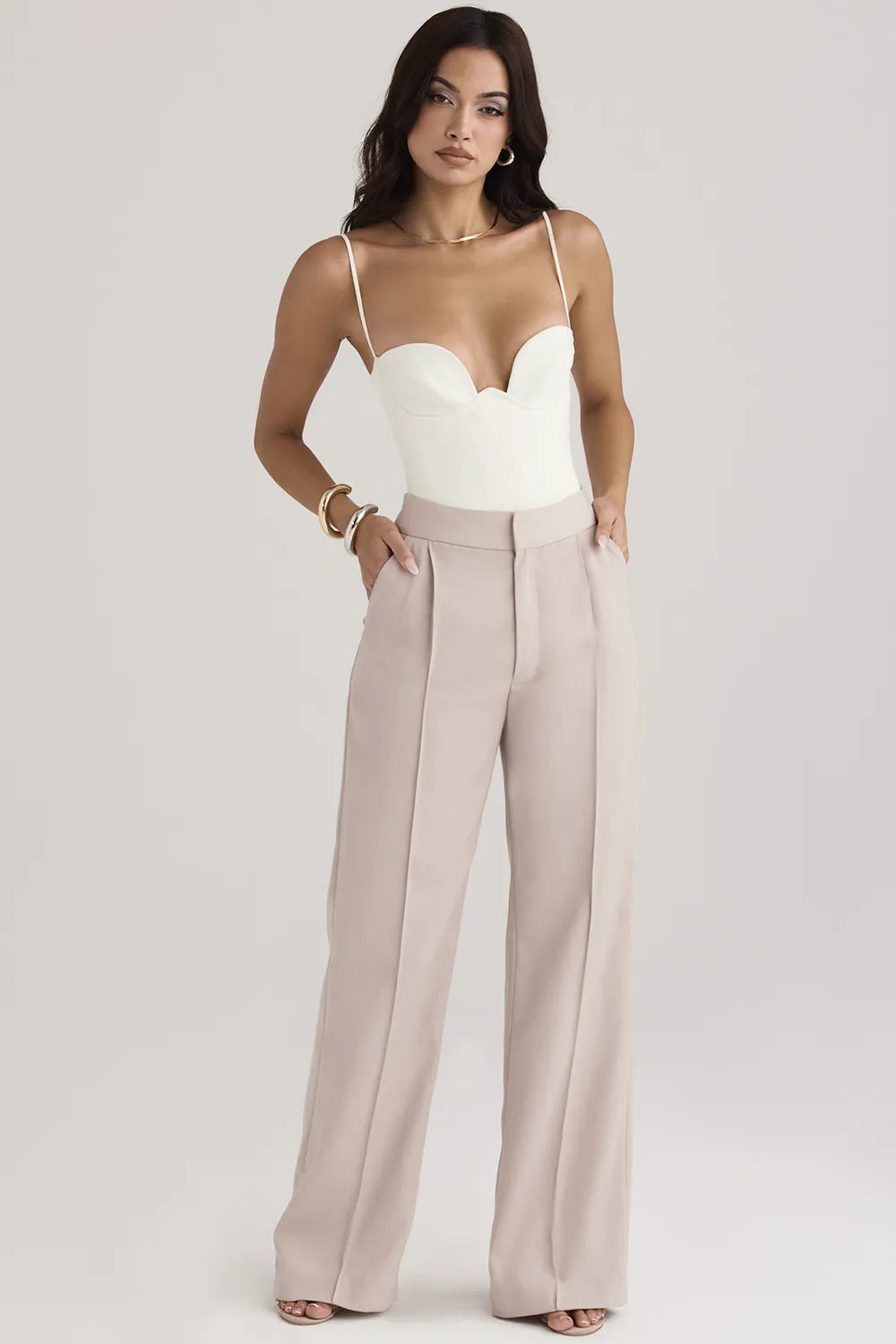 Alivia Beige Loose Fit Trousers