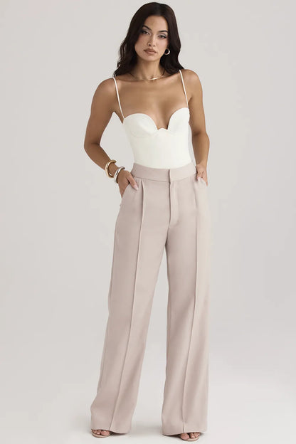 Alivia Beige Loose Fit Trousers