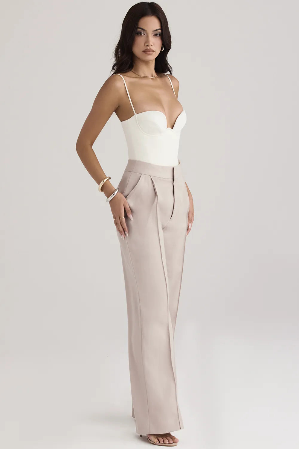 Alivia Beige Loose Fit Trousers