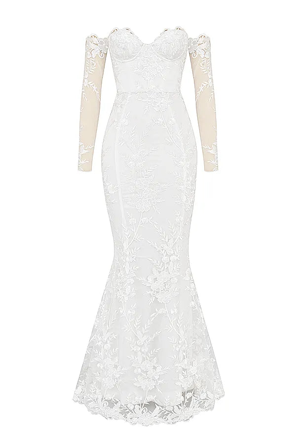Isabelle White Lace Long Sleeve Bridal Gown