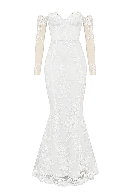 Isabelle White Lace Long Sleeve Bridal Gown