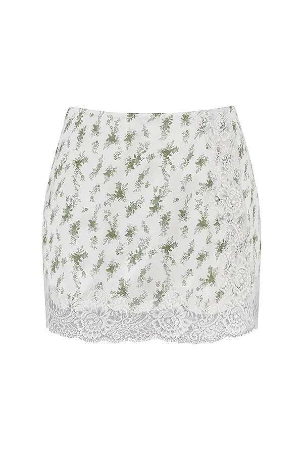 Noemie Garden Print Lace Trim Mini Skirt