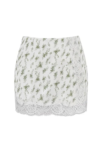 Noemie Garden Print Lace Trim Mini Skirt