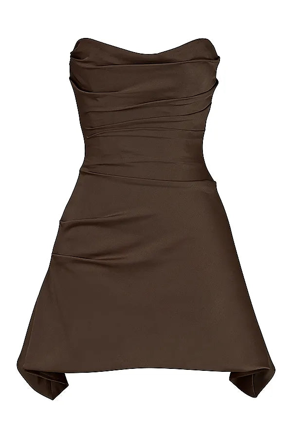 Jasmine Chocolate Draped Strapless Corset Dress