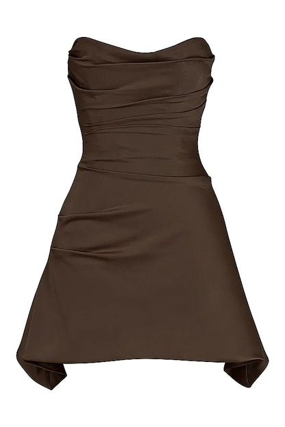 Jasmine Chocolate Draped Strapless Corset Dress