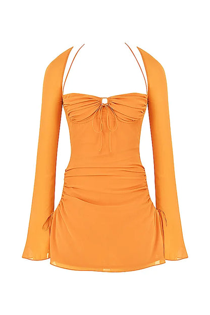 Baby Tangerine Chiffon Halter Mini Dress