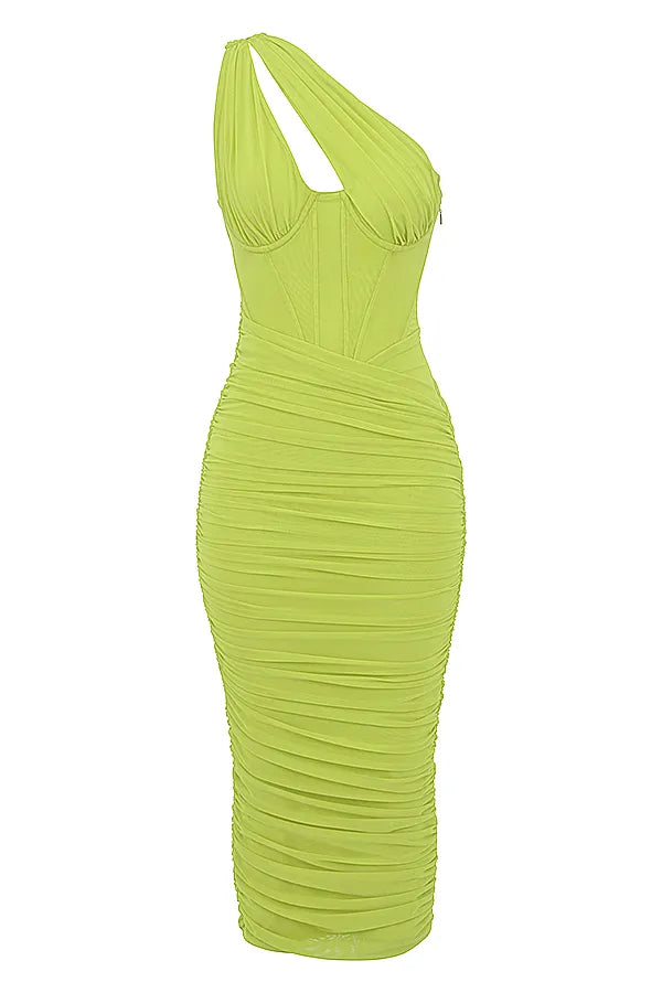 Valentina Lime Asymmetric Cutout Midi Dress