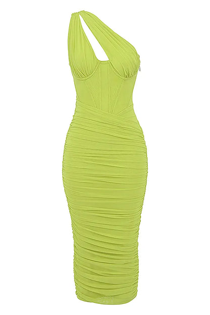 Valentina Lime Asymmetric Cutout Midi Dress