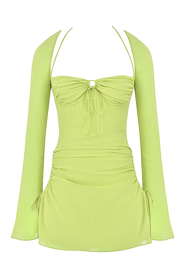 Baby Lime Chiffon Halter Mini Dress