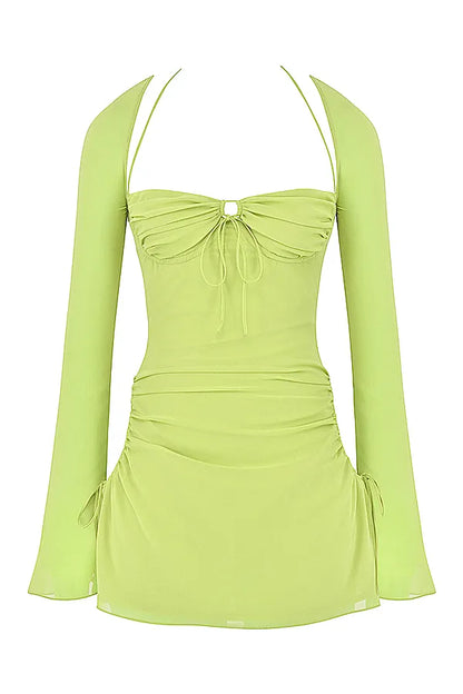 Baby Lime Chiffon Halter Mini Dress