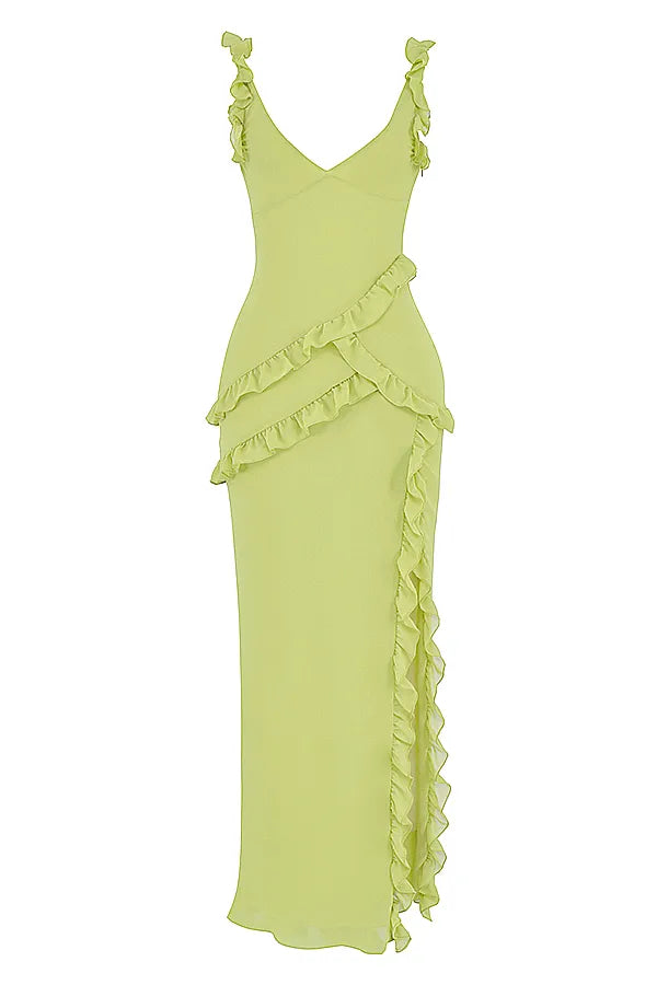 Pixie Lime Ruffle Maxi Dress