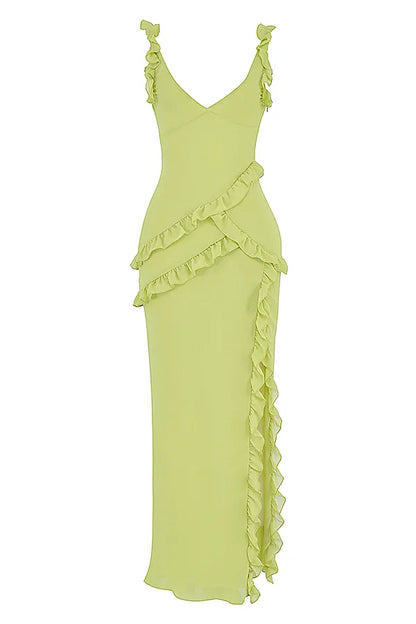 Pixie Lime Ruffle Maxi Dress