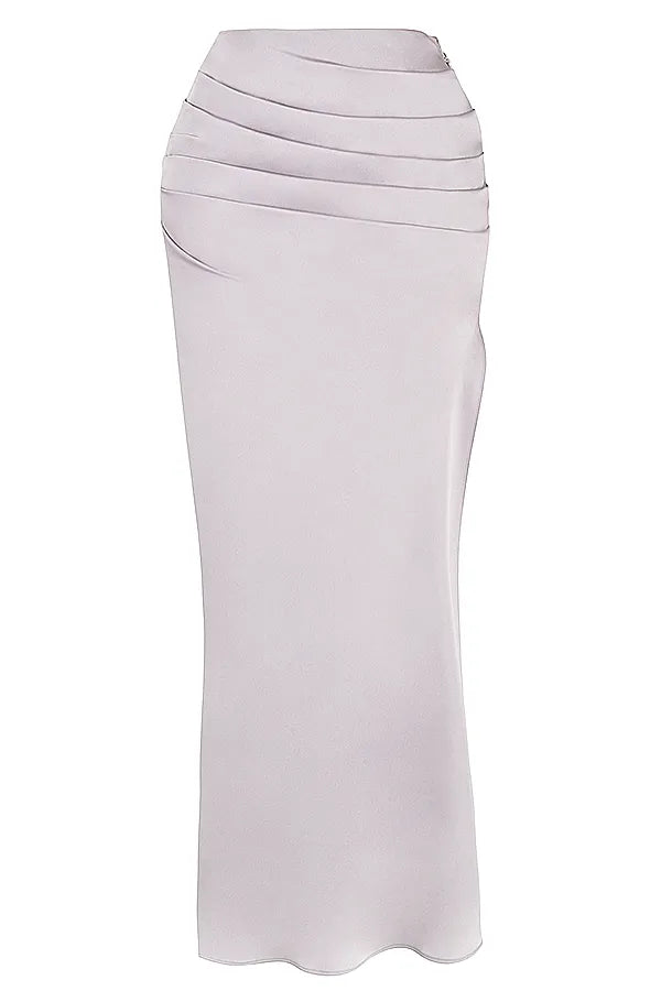 Jia Grey Satin Gathered Maxi Skirt