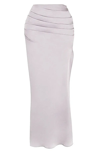 Jia Grey Satin Gathered Maxi Skirt