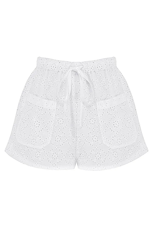 Mae White Broderie Anglaise Shorts