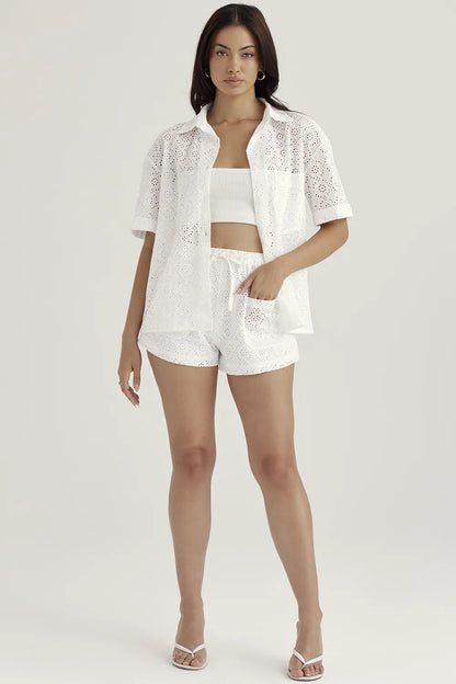 Mae White Broderie Anglaise Shorts
