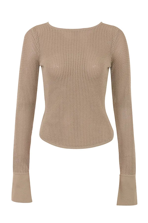 Savannah Taupe Knit Long Sleeve Top