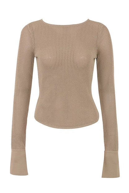 Savannah Taupe Knit Long Sleeve Top