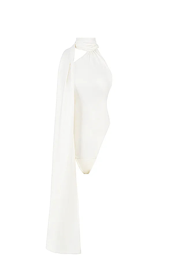 Farrah Ivory Satin Wrap Neck Bodysuit