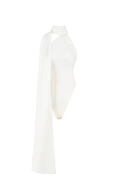 Farrah Ivory Satin Wrap Neck Bodysuit