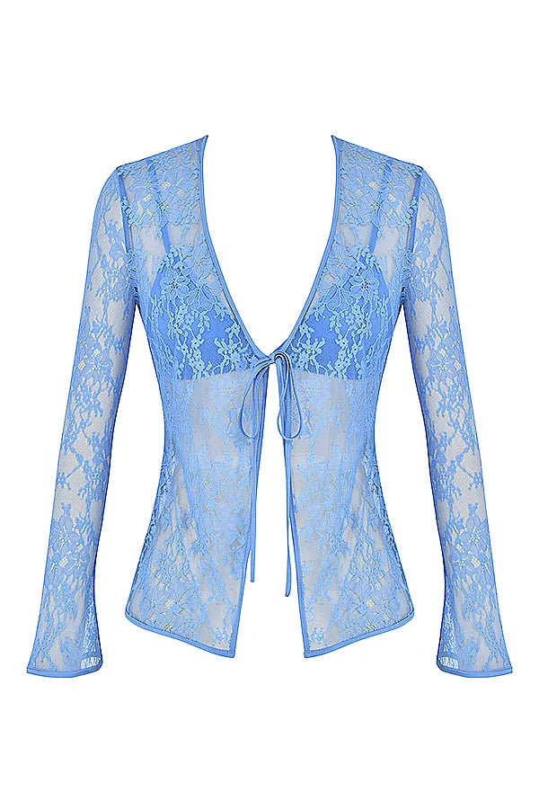 Phoebe Blue Lace Tie Front Top