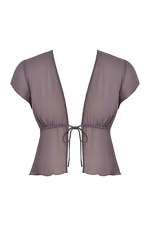 Maia Dark Mauve Tie Front Top