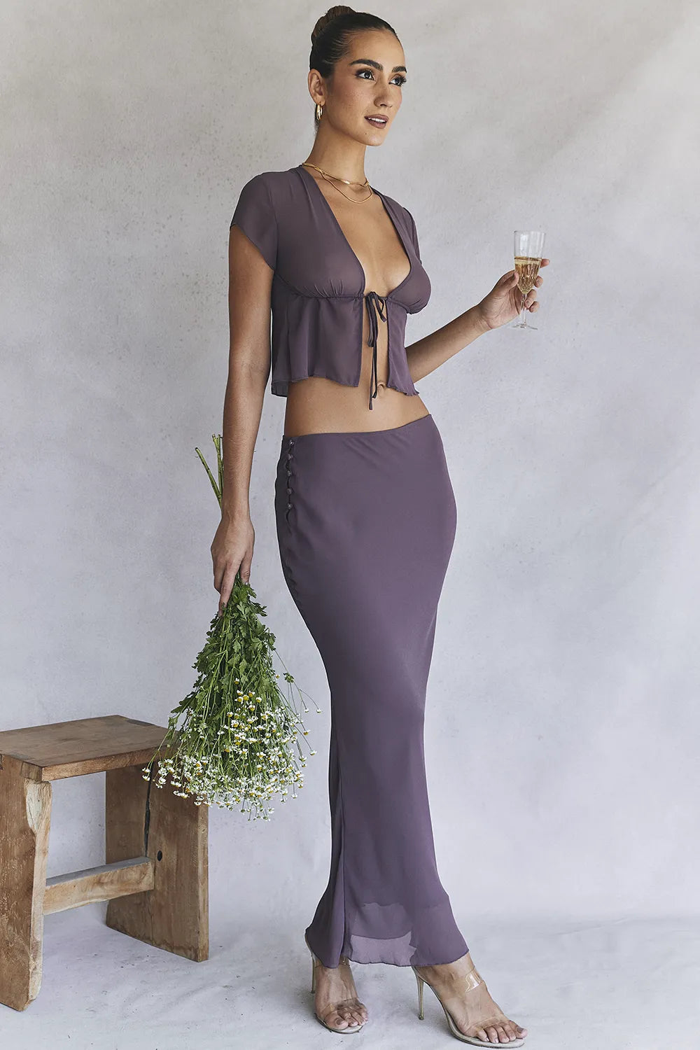 Maia Dark Mauve Tie Front Top