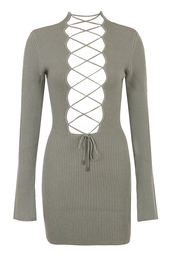 Jada Artichoke Knit Lace Up Dress