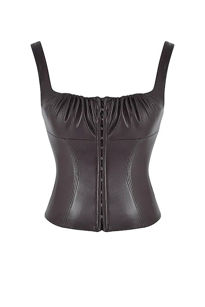 James Bitter Chocolate Vegan Leather Corset