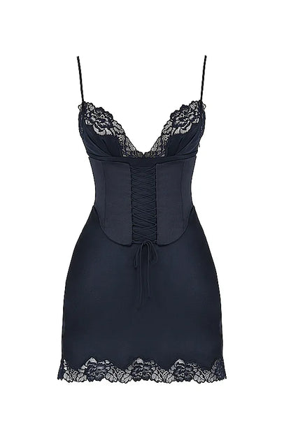Soraya Navy Satin Slip Dress