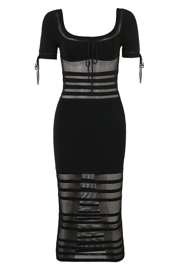 Lilla Black Openwork Knit Midi Dress