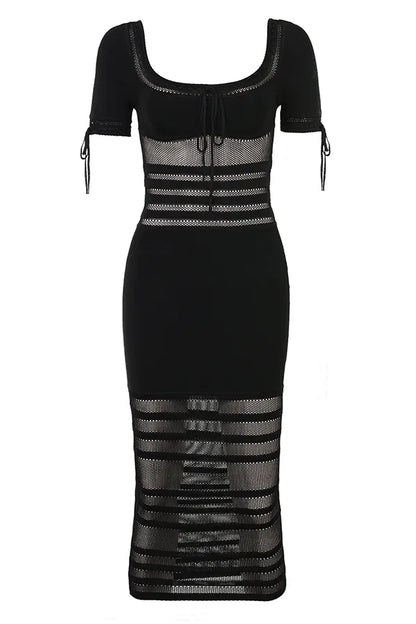 Lilla Black Openwork Knit Midi Dress